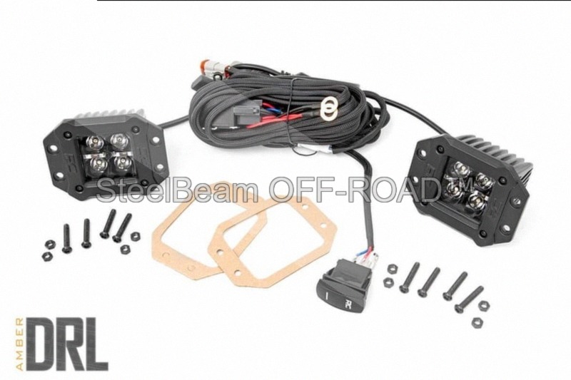 steelbeam off road™ 2" black series led light pods — flush mount | amber drl