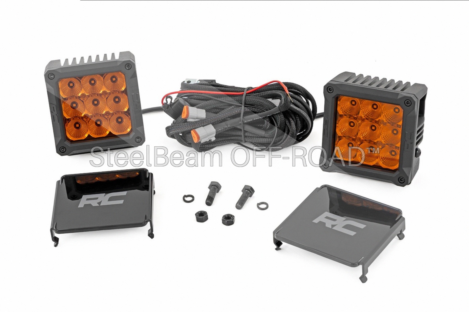SteelBeam OFF-ROAD™ | 4-Inch Square Amber LED Pods — Pair (Amber DRL)