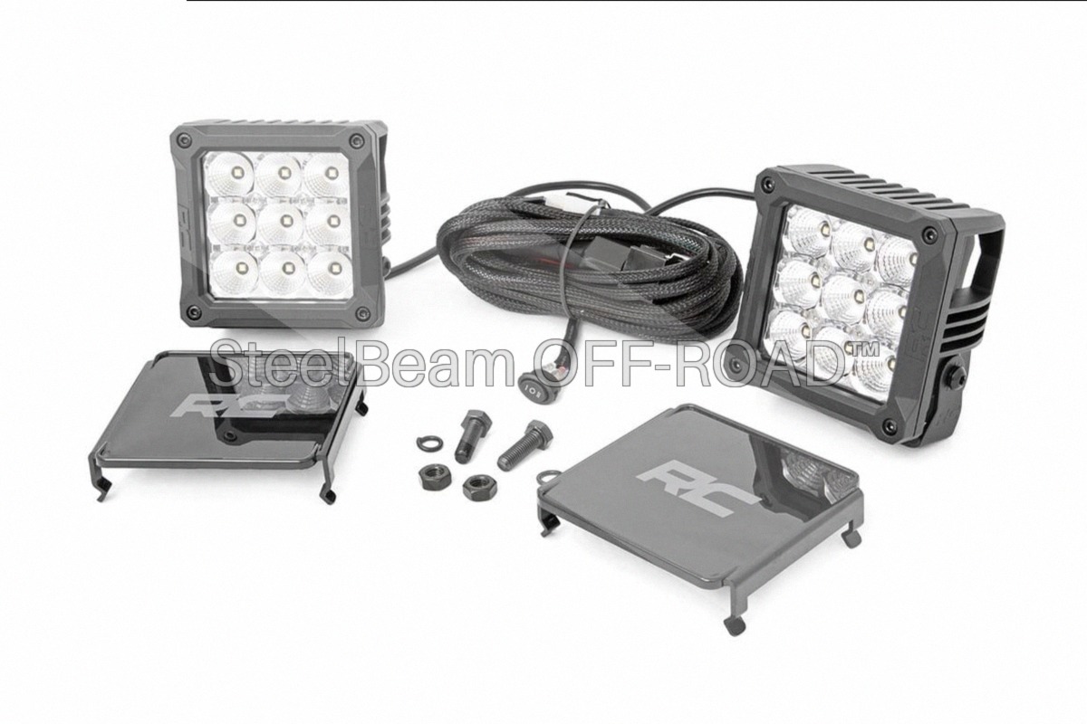 SteelBeam OFF-ROAD™ | 4-Inch Chrome Square LED Pods with White DRL (Pair)