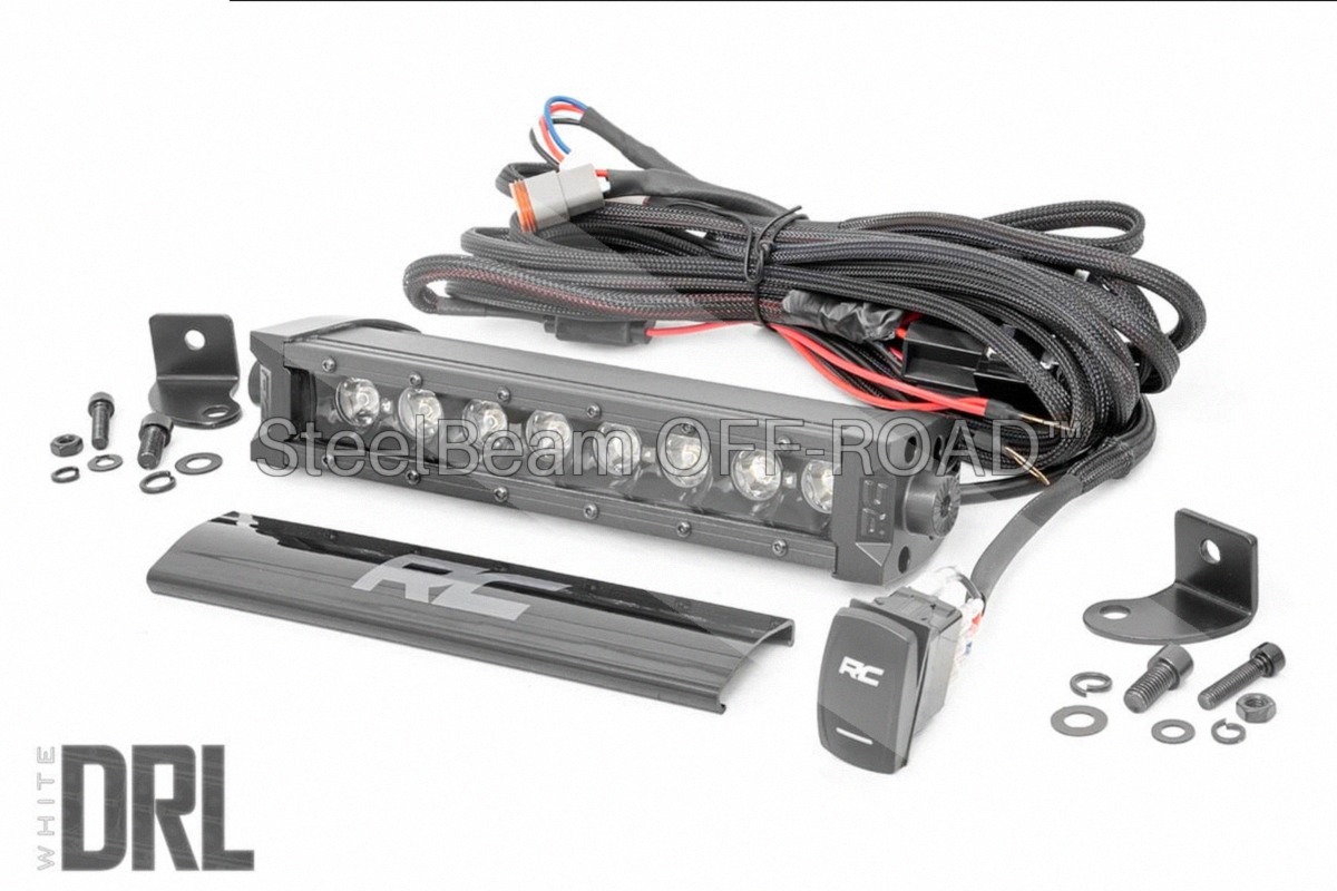 SteelBeam OFF-ROAD™ | 8" Black Single-Row LED Light Bar — 3200 Lumens with Amber DRL