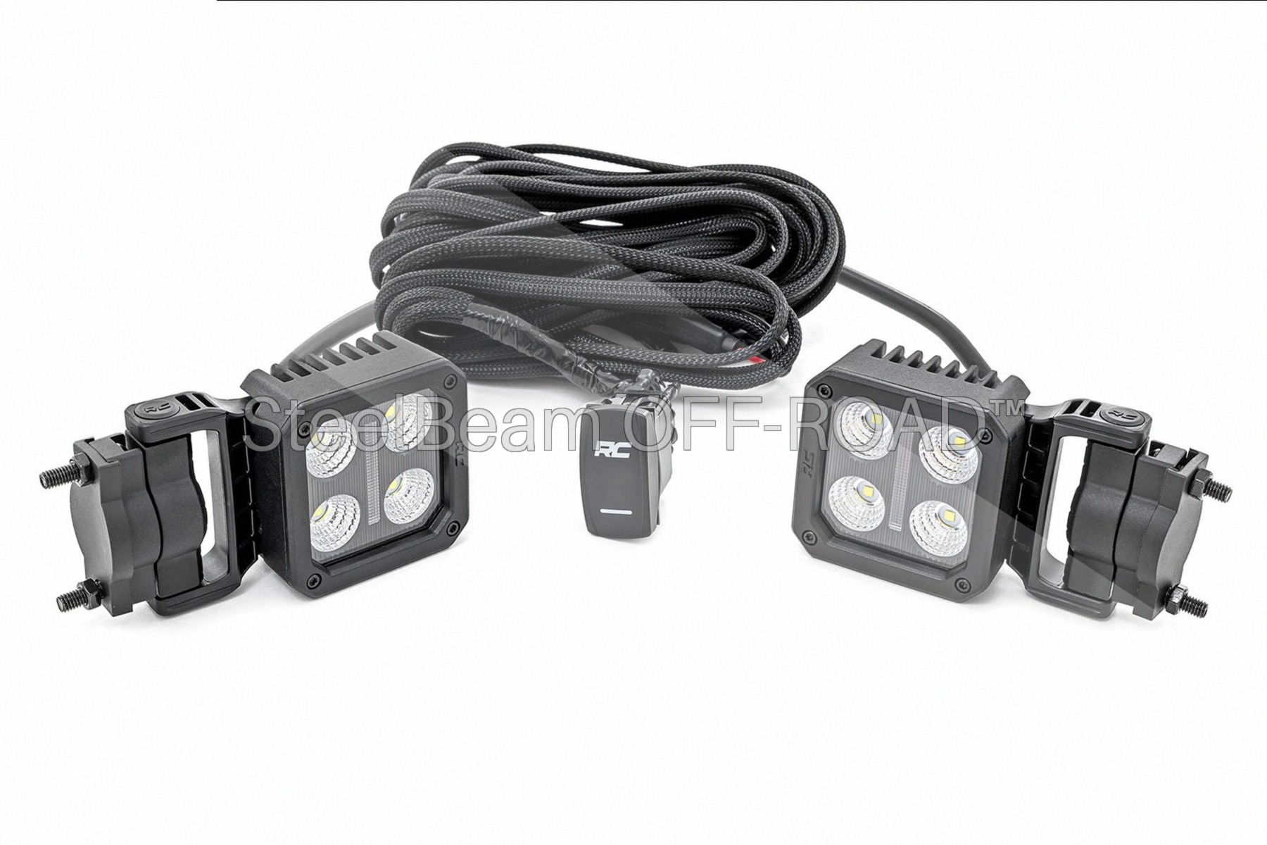 SteelBeam OFF-ROAD™ | 2-Inch Flood LED Light Pair — Swivel Mount with Amber DRL