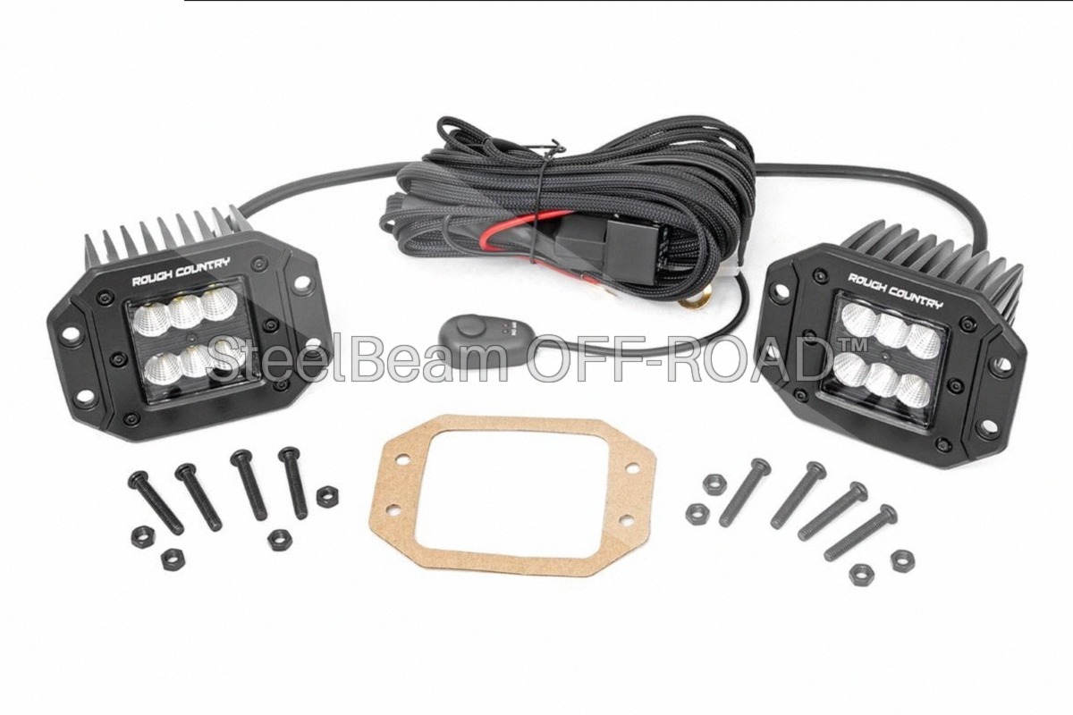 SteelBeam OFF-ROAD™ | 2" Square Flush Mount LED Light Pair — 4,800 Lumens, IP67