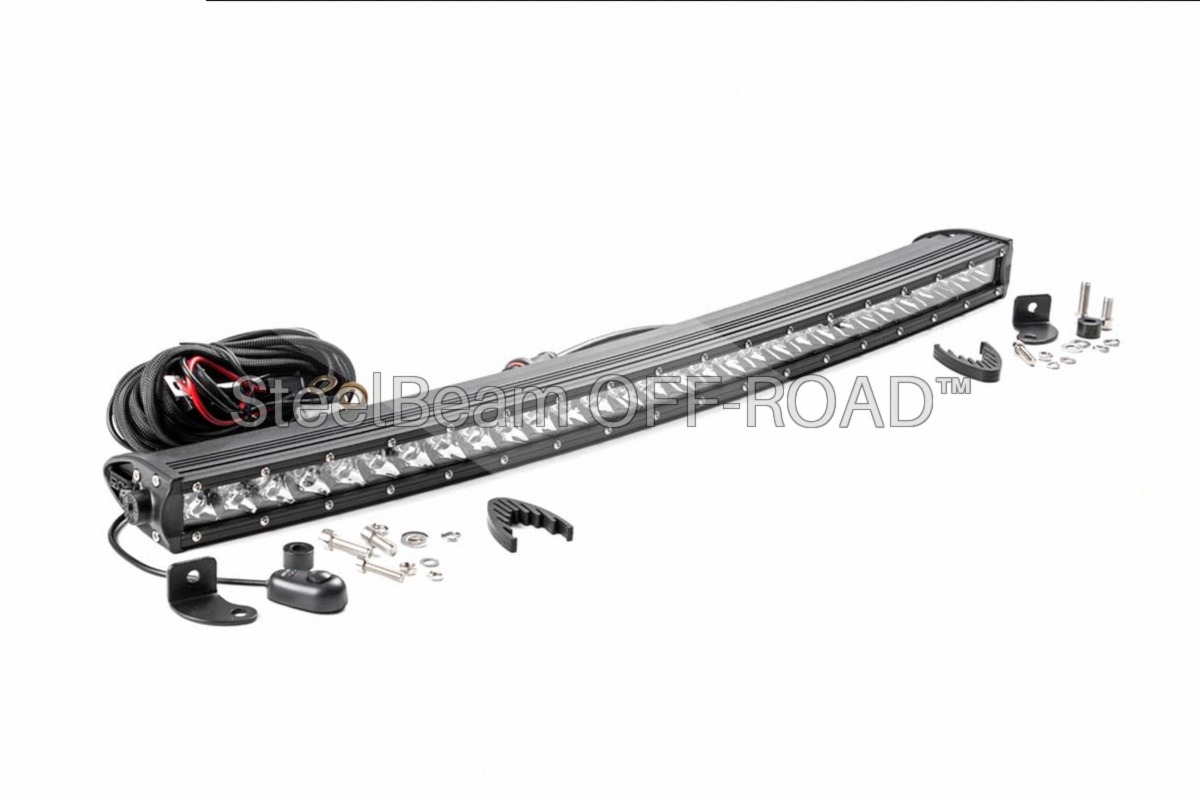 SteelBeam OFF-ROAD™ | 30-Inch Chrome Curved Single-Row LED Light Bar — 150W (12,000 lm)
