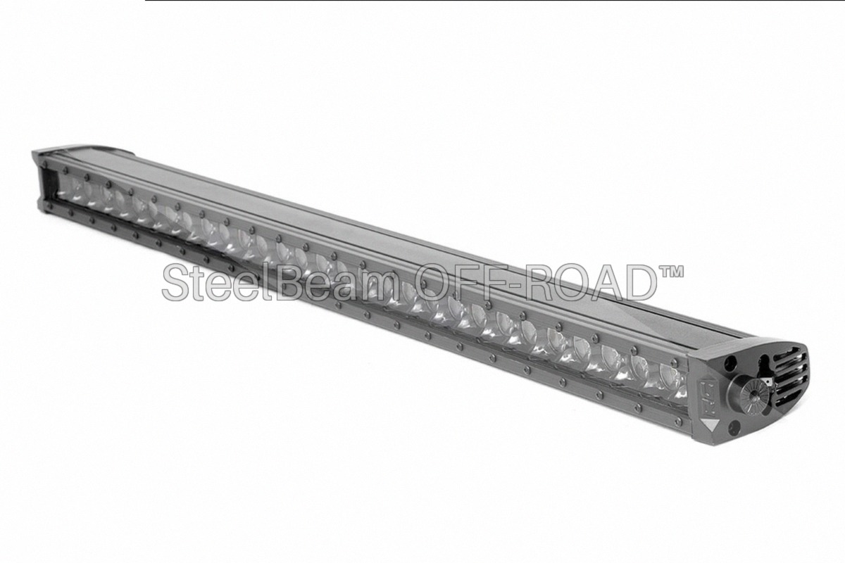 SteelBeam OFF-ROAD™ | 30-Inch Single-Row Black LED Light Bar — 12,000 Lumens, Cool White DRL