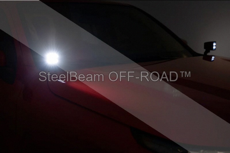 steelbeam off road™ 2" black series led light pods — spot beam | square | cool white drl | pair