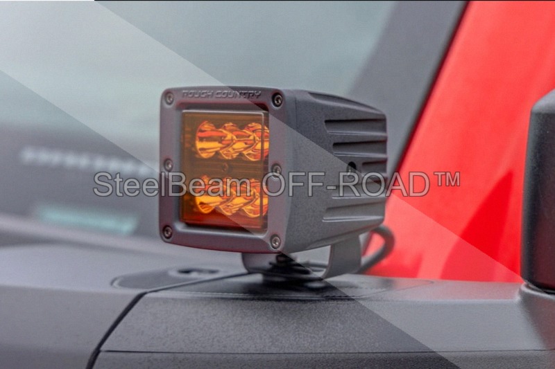 steelbeam off road™ 2" led light pods — spot beam | amber lens | square | pair