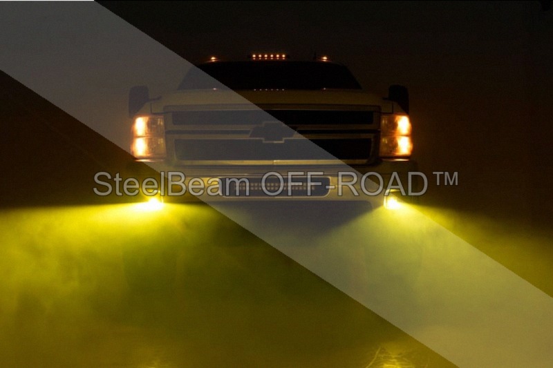 steelbeam off road™ 2" black series led fog pods — sae street legal | yellow beam | pair